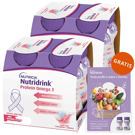 Набор Nutridrink Protein Omega 3, питательный препарат, хрустящий клубнично-малиновый вкус, 8 х 125 мл + буклет с рецептами в подарок: цены и характеристики
