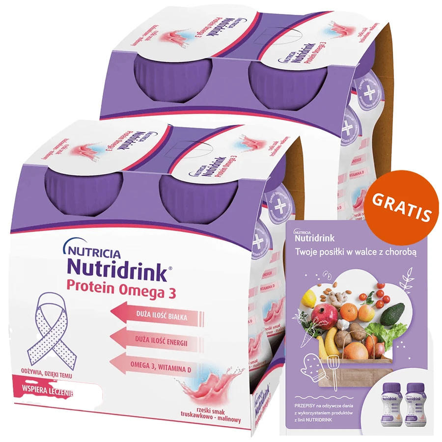 Набор Nutridrink Protein Omega 3, питательный препарат, хрустящий клубнично-малиновый вкус, 8 х 125 мл + буклет с рецептами в подарок: цены и характеристики