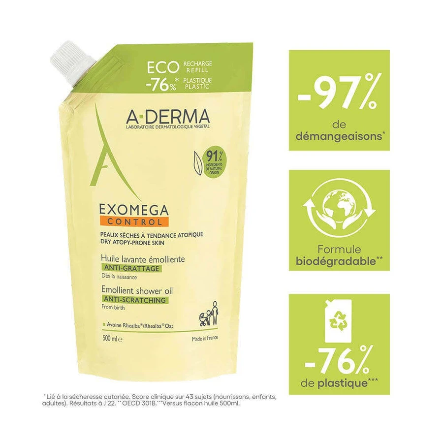 A-Derma Exomega Control Пом'якшувальна очищувальна олія Eco Refill 500 мл: ціни та характеристики
