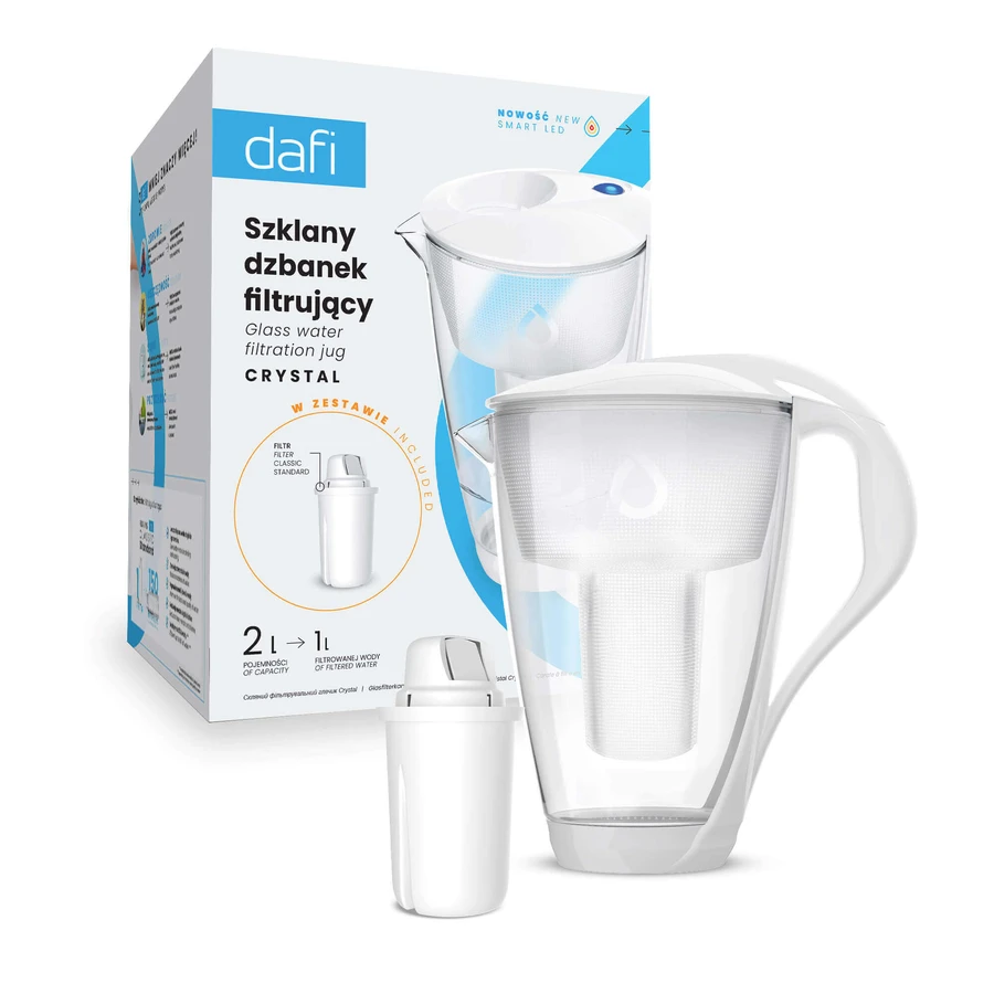 Dafi Crystal Led, стеклянный кувшин с фильтром, белый, 2 л + классический фильтр, 1 шт.: цены и характеристики