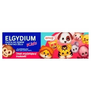 Набор Elgydium Kids Emoji, pastă de dinți gel pentru copii, Căpșuni răcoritoare, 3-6 ani, 2 x 50 ml