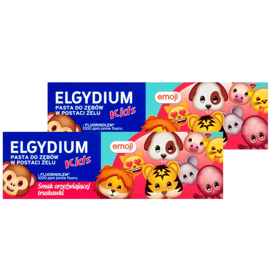 Набор Elgydium Kids Emoji, pastă de dinți gel pentru copii, Căpșuni răcoritoare, 3-6 ani, 2 x 50 ml: цены и характеристики