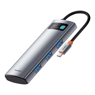 HUB 7in1 Baseus Metal Gleam Series USB-C to USB-C PD / 3x USB-A / HDMI / SD TF - серый