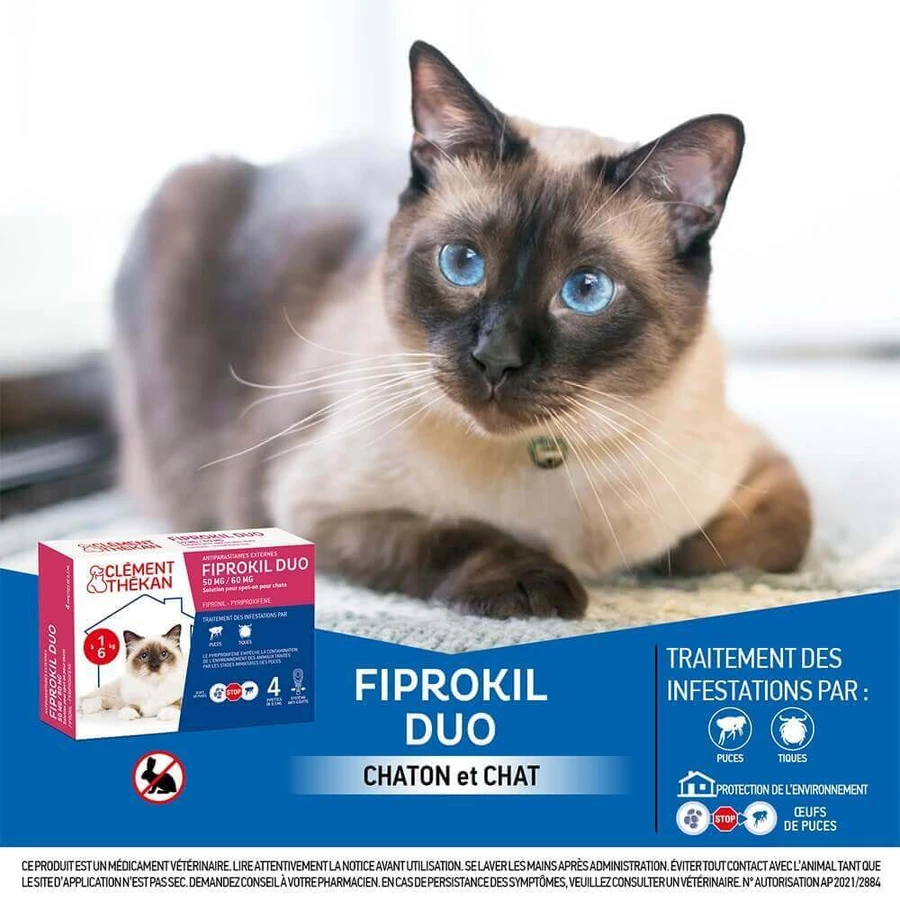 Clement-Thekan Fiprokil Duo средство от блох и клещей для кошек 1-6 кг 0,5 мл х 4 пипетки: цены и характеристики