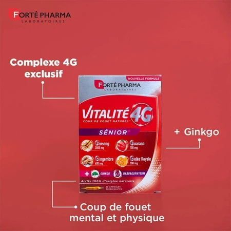Forté Pharma Vitalité 4G Натуральний енергетик для людей похилого віку з женьшенем та гінкго 20 ампул: ціни та характеристики