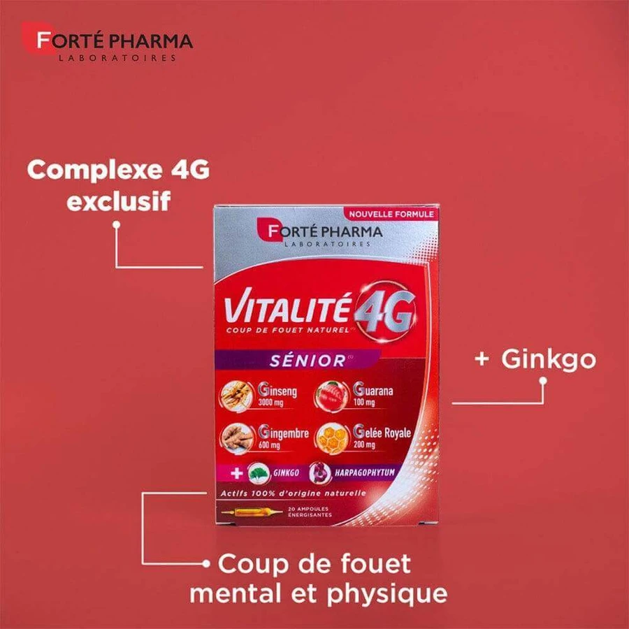 Forté Pharma Vitalité 4G Натуральний енергетик для людей похилого віку з женьшенем та гінкго 20 ампул: ціни та характеристики