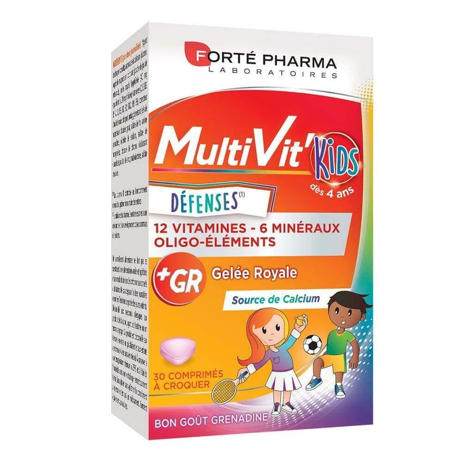 Полівітаміни для дітей Forté Pharma MultiVit'4G Збагачені кальцієм мінеральні вітаміни 30 жувальних таблеток: ціни та характеристики