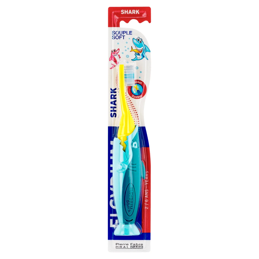 Набор periuță de dinți Elgydium Pocket Kids Shark, periuță de dinți pentru copii, de călătorie, 2-6 ani, 2 bucăți: цены и характеристики