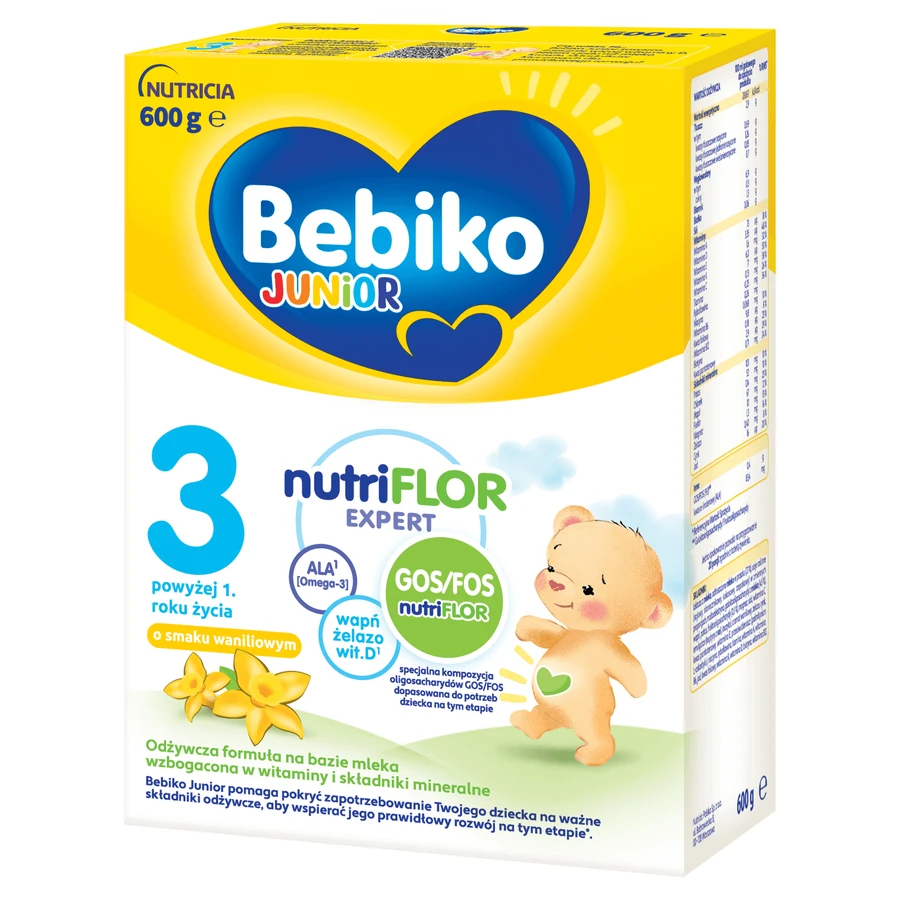 Набір Bebiko Junior 3 Nutriflor Expert, поживна молочна суміш, від 1 року, зі смаком ванілі, 3 x 600 г + Boon, соломинка для ковтання, 265 мл безкоштовно: ціни та характеристики