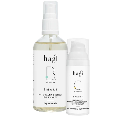 Набір Hagi Smart C, крем для обличчя натуральний освітлюючий та ліфтинговий з вітаміном С, 50 мл + Smart B, крем для обличчя натуральний з бальзамом, заспокійливий, 100 мл за 1 копійку: ціни та характеристики