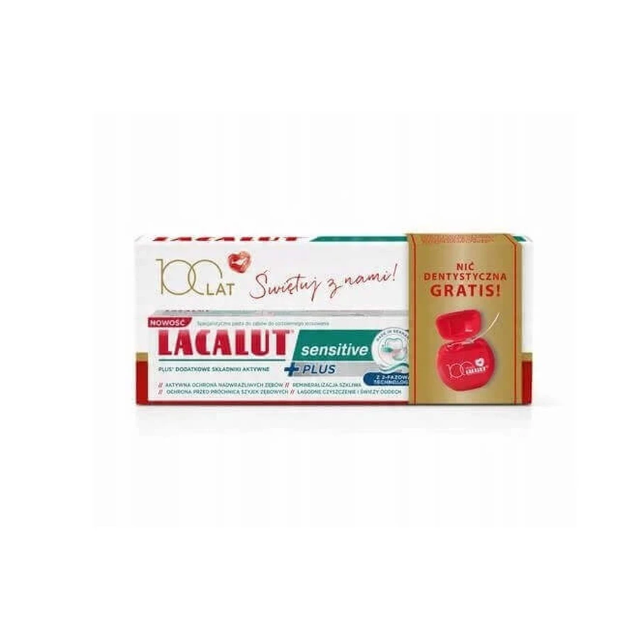 Lacalut Sensitive Plus pastă de dinți 75 мл + ață dentară: цены и характеристики