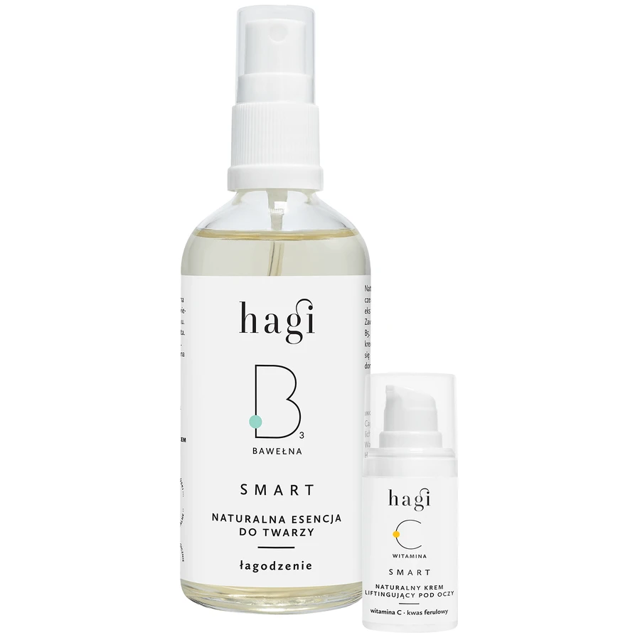 Набір Hagi Smart C, крем для підтяжки шкіри навколо очей з вітаміном С, 15 мл + Smart B, крем для обличчя з натуральним бумбаком, заспокійливий, 100 мл за 1 пенні: ціни та характеристики