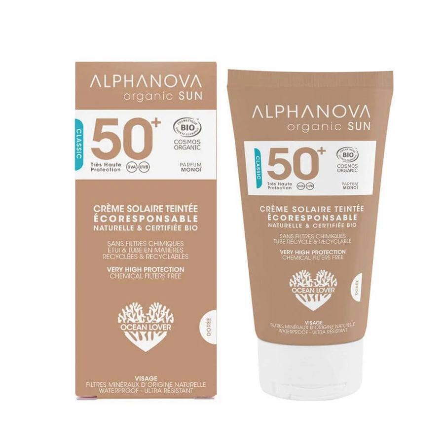 Alphanova Organic Sun Водостойкий солнцезащитный крем для лица Spf50+ Gold Monoi Perfume 50 г: цены и характеристики