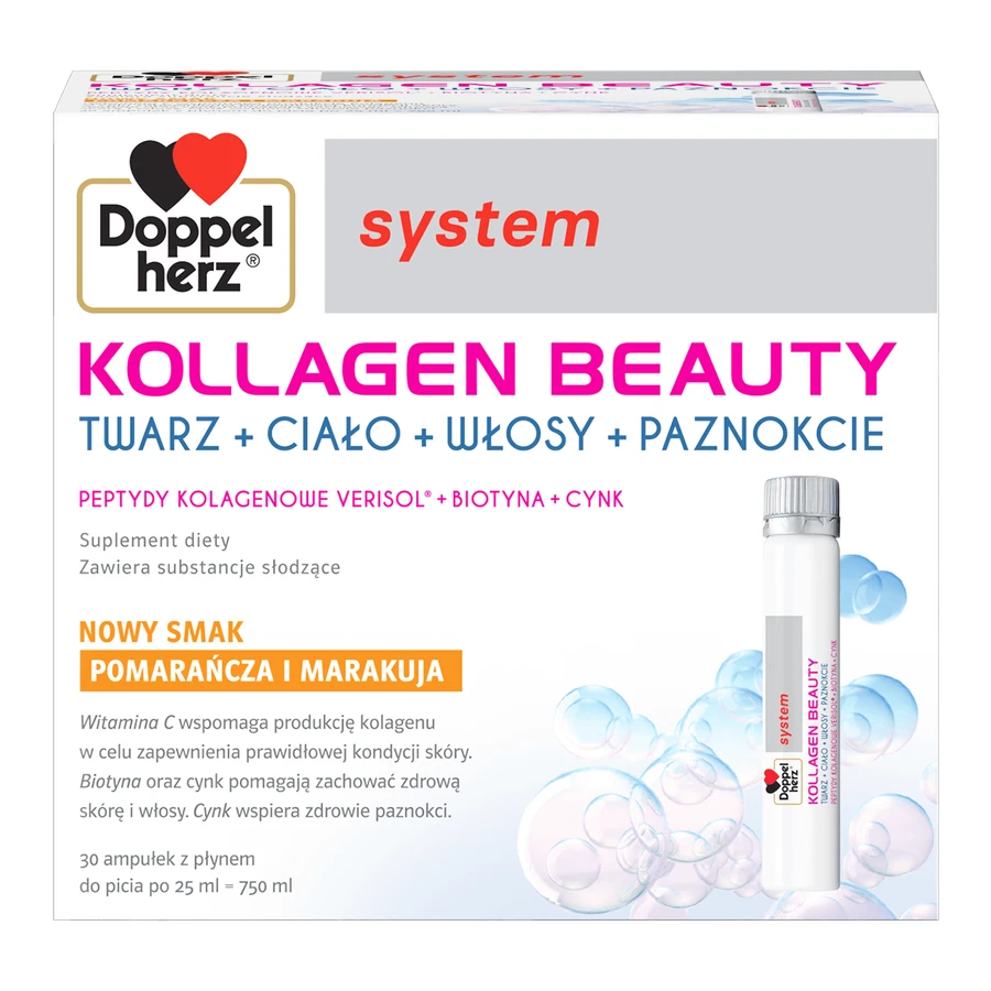 Набір Doppelherz System Kollagen Beauty, аромат апельсина та маракуї, 25 мл х 30 ампул + аромат малини та чорниці, 25 мл х 30 ампул + аромат лічі та дині, 25 мл х 30 ампул: ціни та характеристики