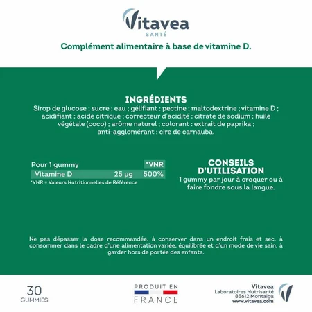 Vitavea Santé Vitamine D 1000 IU Défenses naturelles et capital osseux 30 gommine: цены и характеристики