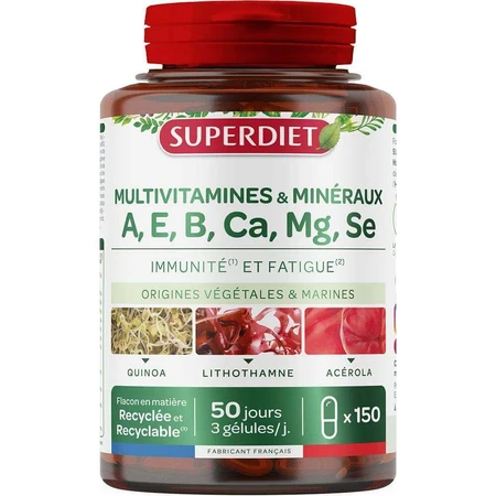 Superdiet Мультивитамины и минералы A E B Ca Mg Se Иммунная защита и усталость 150 капсул: цены и характеристики
