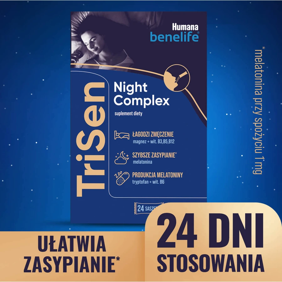 Нічний комплекс Humana Benelife TriSen, 2,4 г х 24 пакетики + ремінець для сну безкоштовно: ціни та характеристики