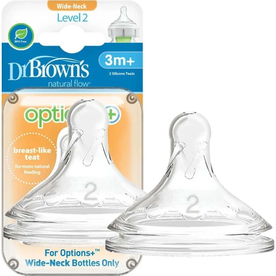 Dr.BROWN'S OPTIONS+ РІВЕНЬ 2 1×2, широка горловина, силікон, 3M+: ціни та характеристики