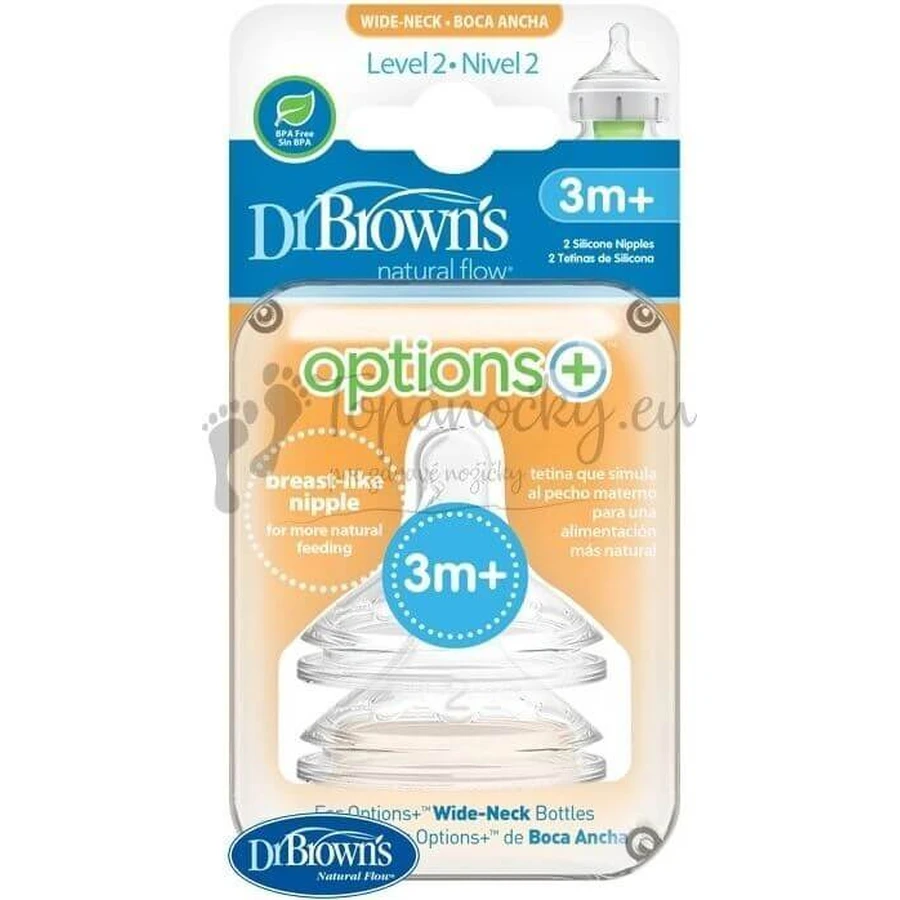 Dr.BROWN'S OPTIONS+ РІВЕНЬ 2 1×2, широка горловина, силікон, 3M+: ціни та характеристики