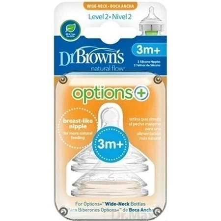 Dr.BROWN'S OPTIONS+ РІВЕНЬ 2 1×2, широка горловина, силікон, 3M+: ціни та характеристики