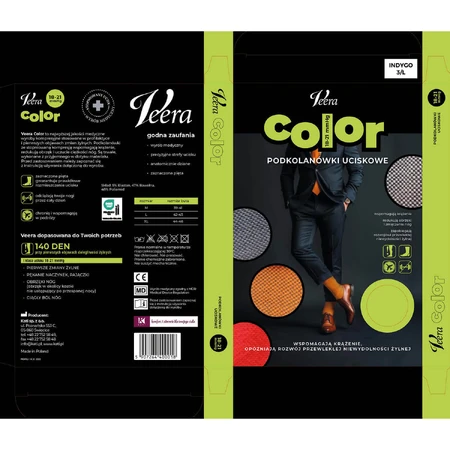 Veera Color, чоловічі компресійні гольфи, 18-21 мм рт.ст., індиго, розмір L: ціни та характеристики