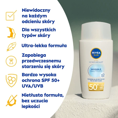 Nivea Sun UV Face Ultra Light Invisible Daily Fluid, легкий, невидимый флюид для лица, SPF 50+, 40 мл: цены и характеристики