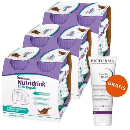 Набор Nutridrink Skin Repair, preparat nutritiv, aromă de ciocolată, 12 x 200 мл + Bioderma Cicabio Restor, cremă, 100 мл бесплатно: цены и характеристики