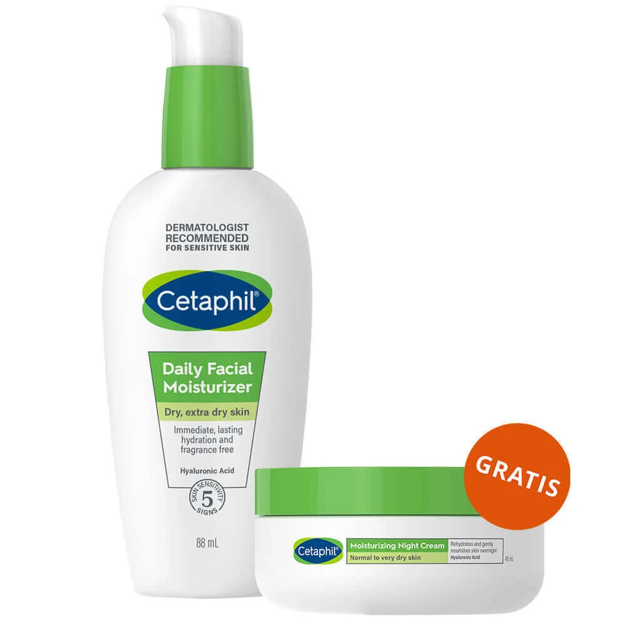 Cetaphil, Crema hidratantă pentru față cu acid hyaluronic, zi, 88 ml + Crema hidratantă pentru față cu acid hyaluronic, noapte, 48 ml gratuit: ціни та характеристики