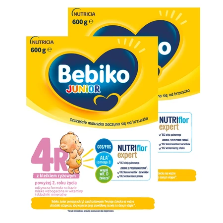 Набір Bebiko Junior 4R Nutriflor Expert, поживна молочна суміш на молочній основі з рисовою кашею, від 2 років, 2 х 600 г: ціни та характеристики