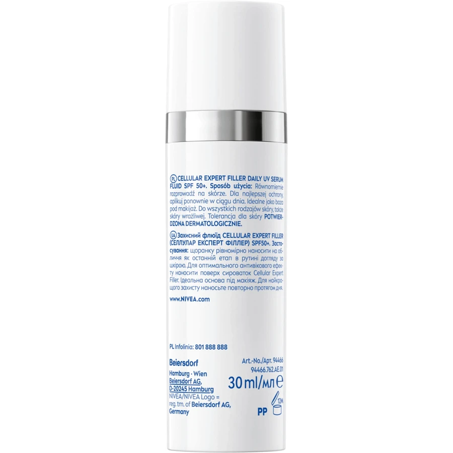 Nivea Cellular Expert Filler Daily UV Serum Fluid, сироватка для корекції ознак старіння шкіри, SPF 50+, 30 мл: ціни та характеристики