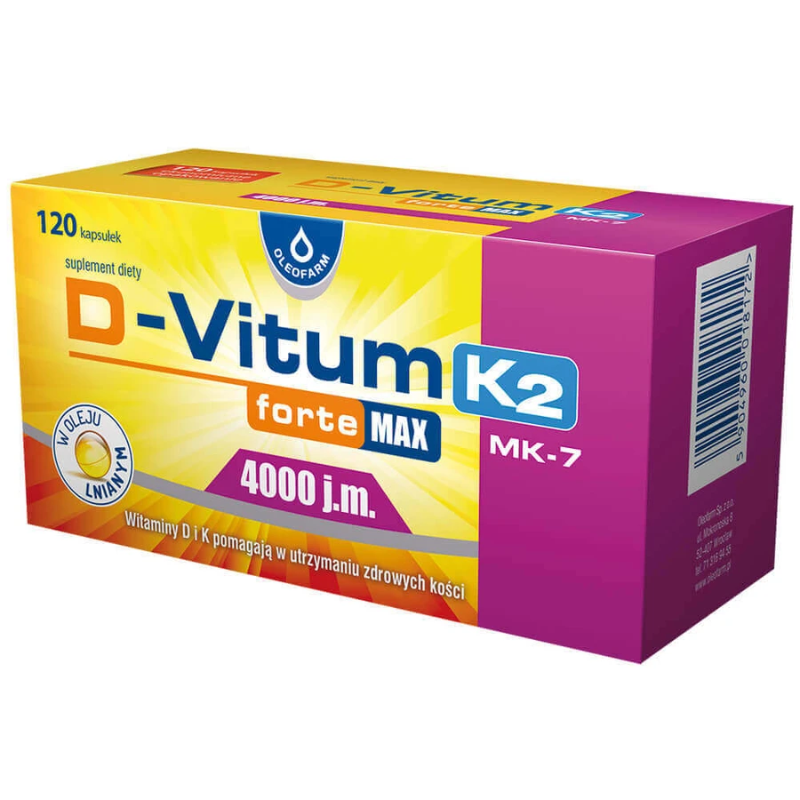 D-Vitum Forte Max 4000 МЕ. K2 MK-7, 120 капсул УТЕРЯНА УПАКОВКА: цены и характеристики