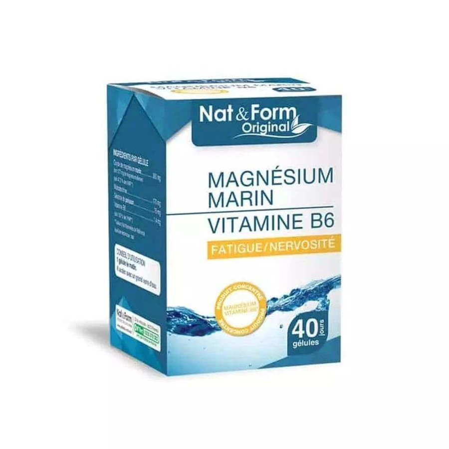 Nat&Form Морський магній + вітамін B6 Втома, нервозність 40 вегетаріанських капсул: ціни та характеристики