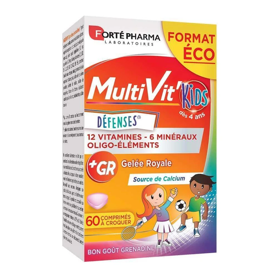 Forté Pharma Multivit'4G Дитячі мультивітамінні мінерали, збагачені кальцієм 60 жувальних таблеток: ціни та характеристики