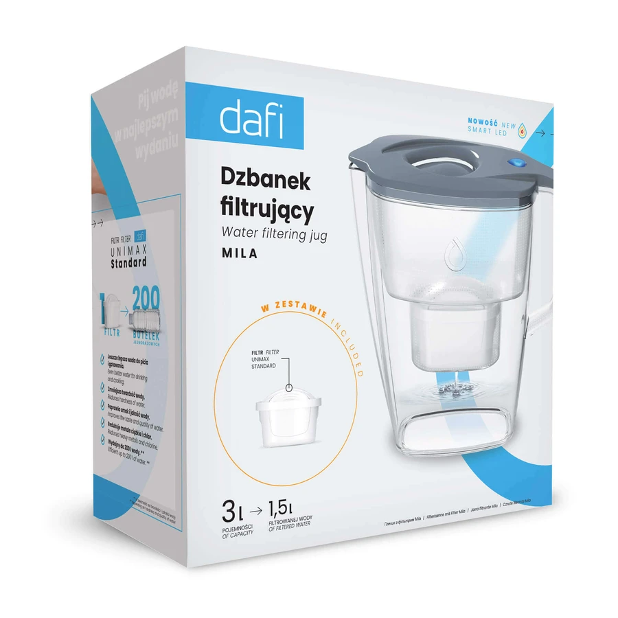 Dafi Mila Led, фільтр-глечик, сталь, 3 л + фільтр Unimax, 1 шт.: ціни та характеристики