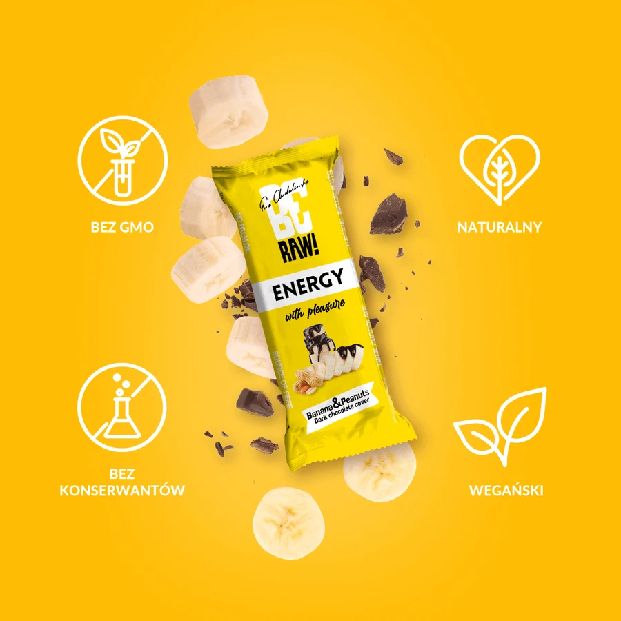 BeRAW! Energy, енергетичний батончик, банан, арахіс, 40 г: ціни та характеристики
