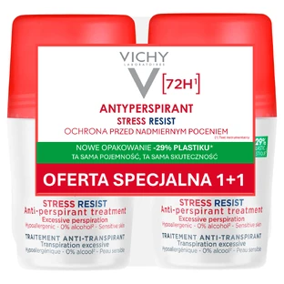 Vichy Stress Resist, рулонный антиперспирант, интенсивный уход против пота, 72 часа, 2 x 50 мл