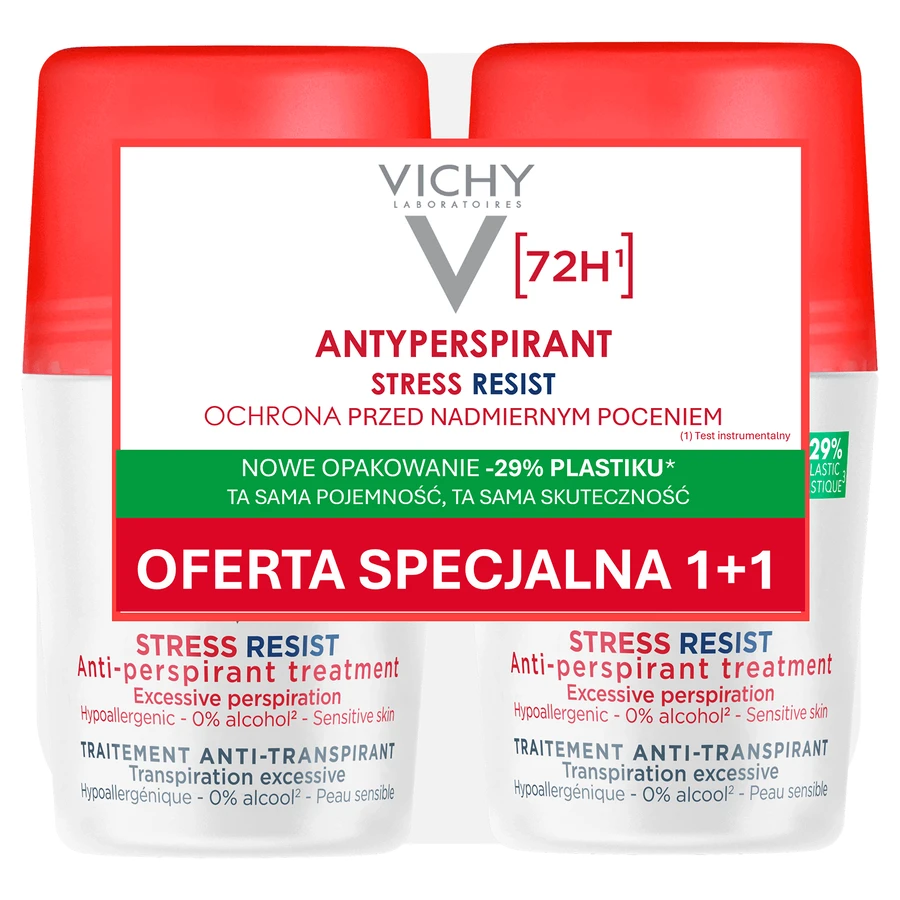 Vichy Stress Resist, антиперспірант-ролик, інтенсивний захист від поту, 72 години, 2 x 50 мл: ціни та характеристики