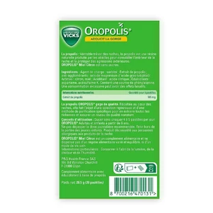 Vicks Oropolis Прополис Мед и Лимон 20 успокаивающих горло пастилок