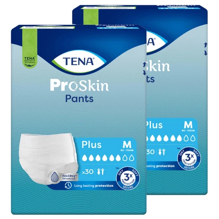 Комплект Tena Pants ProSkin, впитывающие трусы, размер M, 80-110 см, Plus, 2 x 30 шт.: цены и характеристики