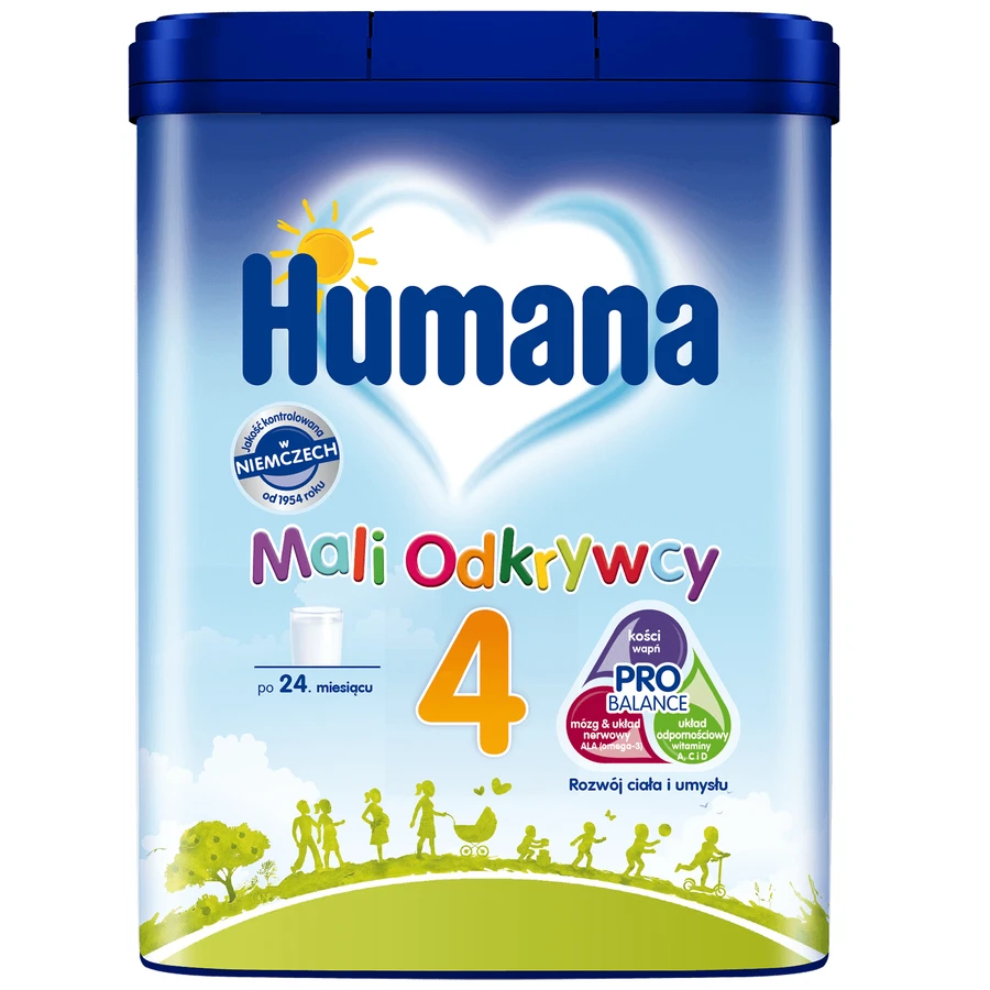 Humana 4 Little Explorers, сухой молочный напиток с обезжиренным молоком и растительными маслами, после 24 месяцев, 650 г: цены и характеристики