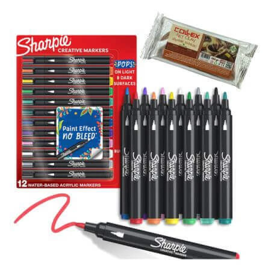 Набор из 12 акриловых маркеров Sharpie с круглым наконечником + глина для лепки Белая 250 гр, Collex: цены и характеристики