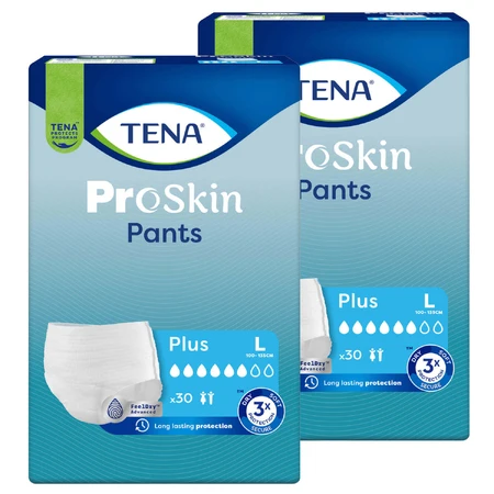 Комплект Tena Pants ProSkin, впитывающие трусы, размер L, 100-135 см, Plus, 2 x 30 шт.: цены и характеристики