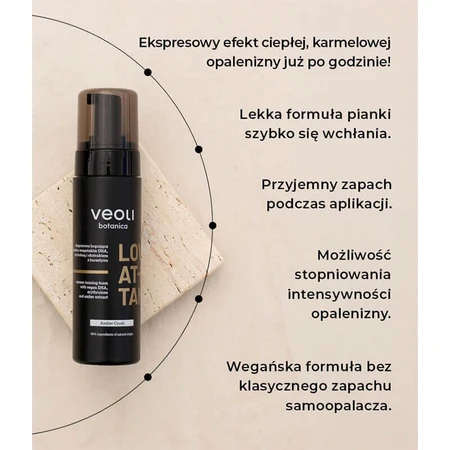 Veoli Botanica Love At First Tan, пінка для експрес-бронзування з веганським ДГК, еритрулозою та екстрактом бурштину, Amber Crush, 200 мл: ціни та характеристики
