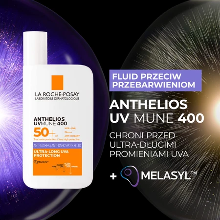 La Roche-Posay Anthelios UVMUNE400, флюїд проти пігментації з меласилом, SPF 50+, 50 мл + косметичка безкоштовно: ціни та характеристики