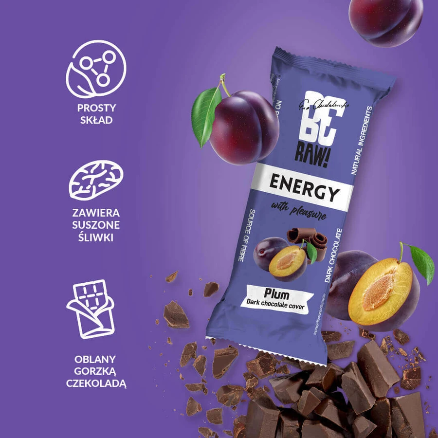 Набір BeRAW! Energy, енергетичний батончик, слива, чорний шоколад, 4 х 40 г: ціни та характеристики