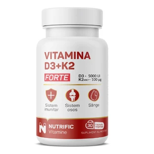 Витамин D3 5000 МЕ и K2 100 MCG Forte, 30 вегетарианских капсул, Nutrific