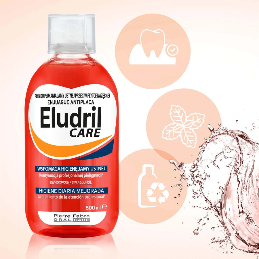 Набір Eludril Care, apă de gură împotriva plăcii bacteriene, 2 x 500 мл: ціни та характеристики