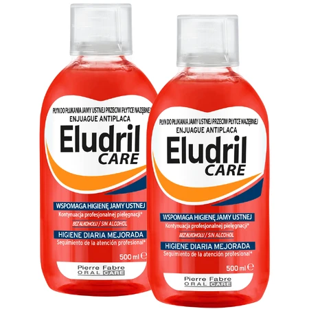 Набір Eludril Care, apă de gură împotriva plăcii bacteriene, 2 x 500 мл: ціни та характеристики