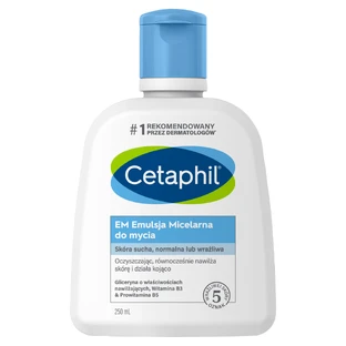 Cetaphil EM, міцелярна емульсія для догляду за волоссям для чутливих людей, для всієї родини, 250 мл + крем для зволоження шкіри обличчя з кислотою гіалуроновою, крем для миття посуду, 48 мл безкоштовно