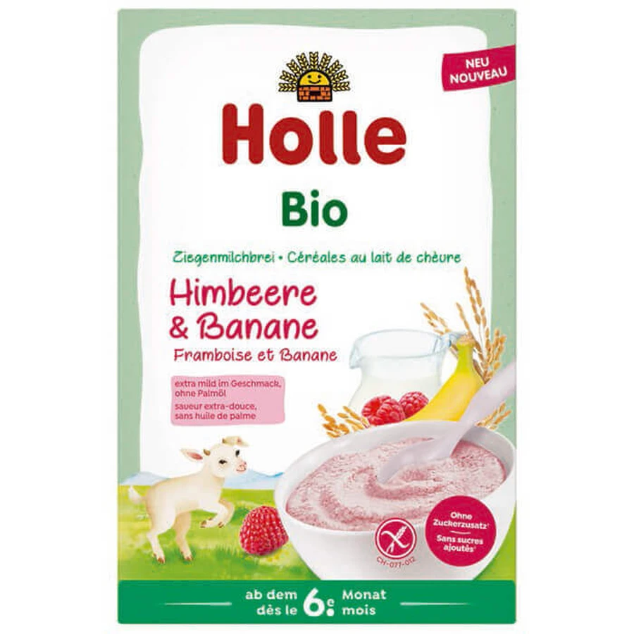 Holle Bio terci de orez, zmeură și banane cu lapte de capră, fără gluten, de la 6 luni, 200 g: цены и характеристики